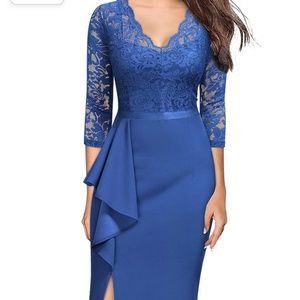 MISSMAY Women's Vintage Floral Lace Ruffle Half Sleeve Evening Party Formal Long